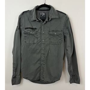 Fox Racing Co Military Style Button Up Shirt Men’s Small Gray Sleeve Patch Moto
